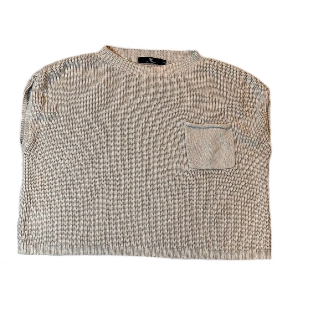 Lillusory Tan Ribbed Knit Cropped Sweater Women’s Large 100% Cotton